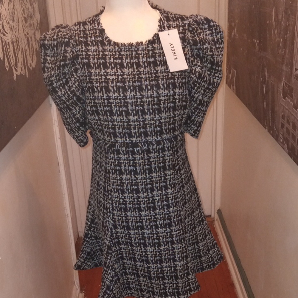 Likely Black and White Long Sleeve Dress